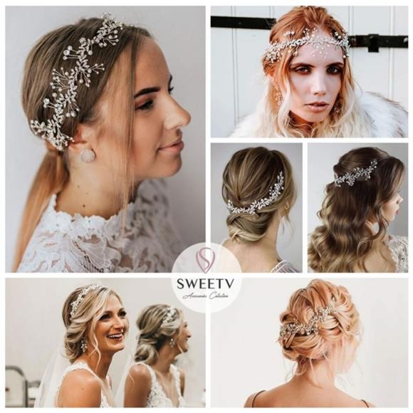 SWEETV Crystal Bridal Headpieces for Brides Silver Wedding Hair Bride Headband main image 4